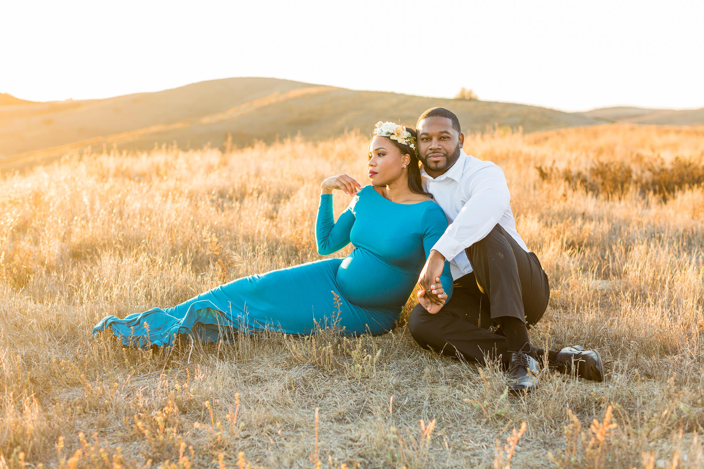 Maternity Session Teal dress at trailhead in Chino Hills, CA