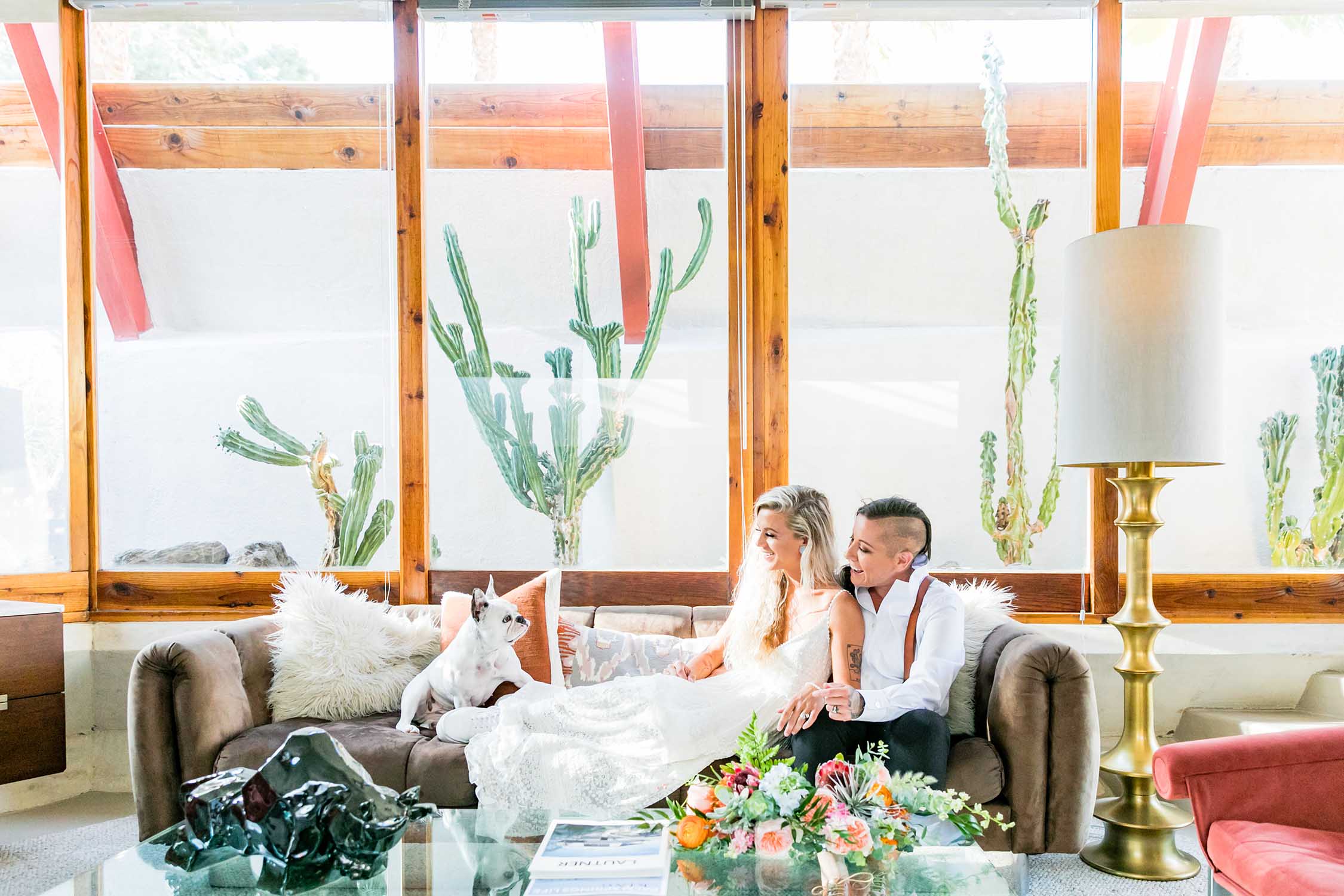 bycphotography LGBTQ palm springs wedding the lautner compound portrait with dog